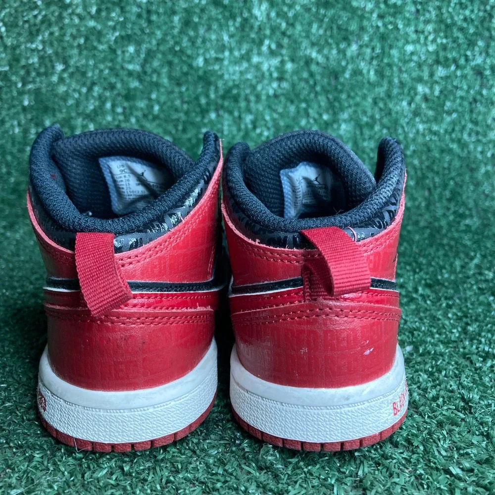 Nike Air Jordan 1 Mid Bred‎ Text DM9649-001 Sneakers Black Red Toddler Size 9C